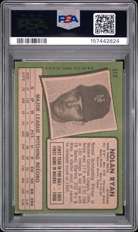 Nolan Ryan 1971 Topps PSA 3 #513 New York Mets view 2