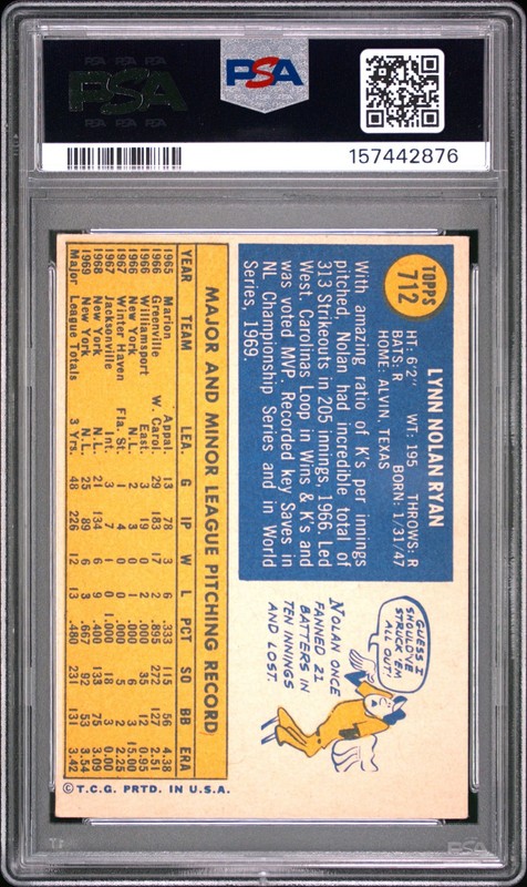 Nolan Ryan 1970 Topps PSA 3 #712 New York Mets view 2