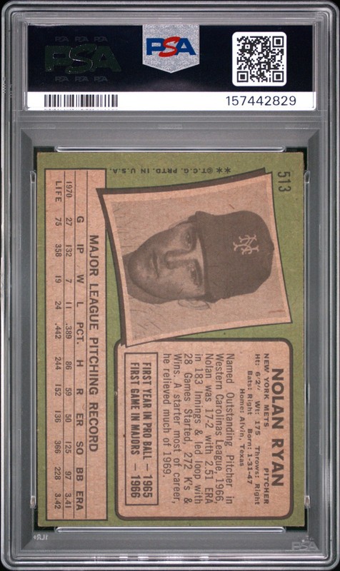 Nolan Ryan 1971 Topps PSA 4 #513 New York Mets view 2