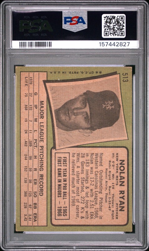 Nolan Ryan 1971 Topps PSA 4 #513 New York Mets view 2