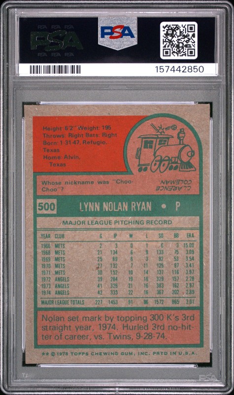 Nolan Ryan 1975 Topps PSA 4 #500 California Angels view 2
