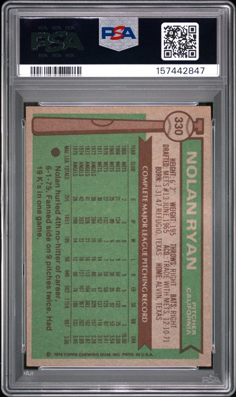 Nolan Ryan 1976 Topps PSA 4 #330 California Angels view 2