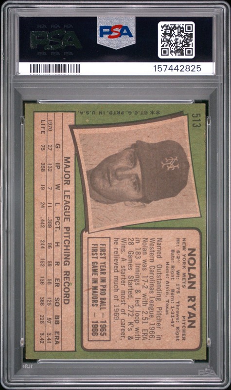 Nolan Ryan 1971 Topps PSA 5 #513 New York Mets view 2