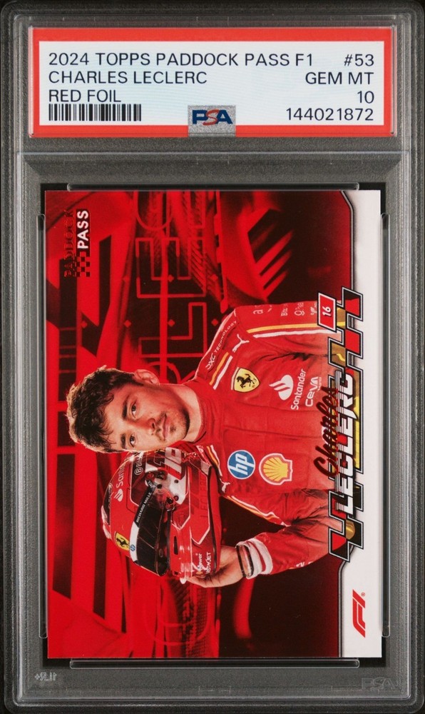 PSA 10 2024 Topps F1 Paddock Pass Charles Leclerc Closeups Red Foil #53 view 1