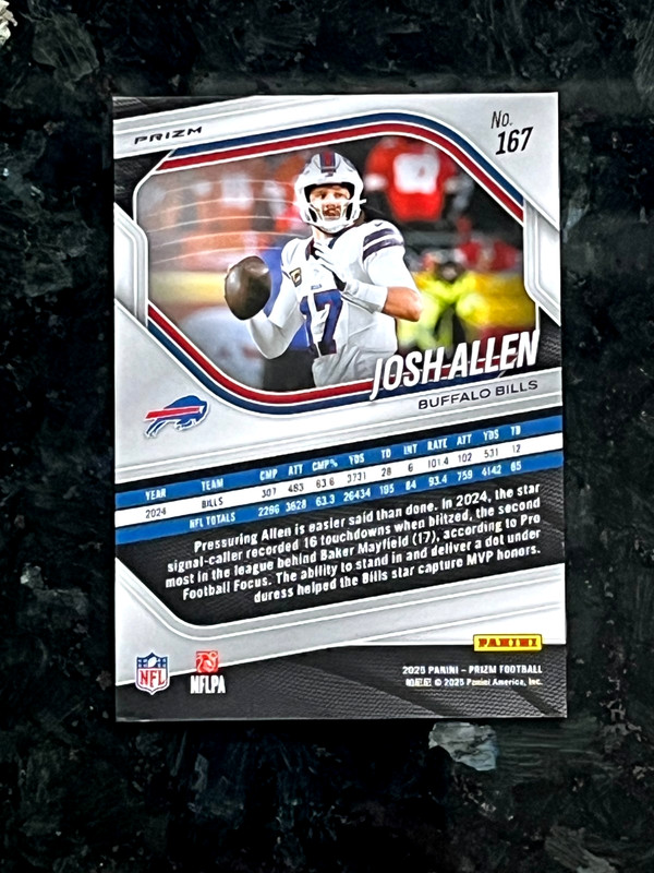 Josh Allen 2025 Panini Prizm Red Flash Prizm Buffalo Bills #167 Parallel view 2