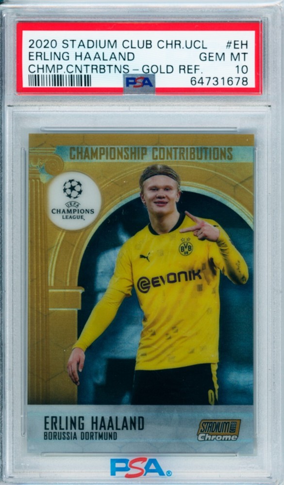 2020-21 Erling Haaland Topps Stadium Club Chrome Gold Refractor 36/50 PSA 10 GEM