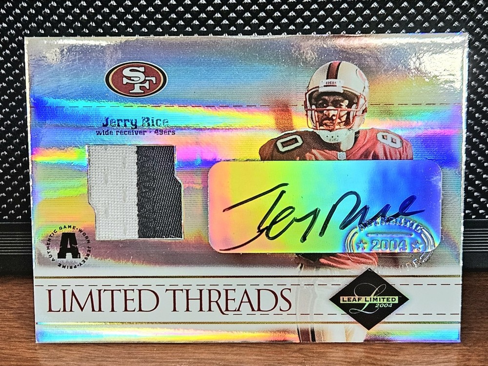 2004 Leaf Limited Threads Jerry Rice Game Worn Jersey Patch Auto Refractor /25