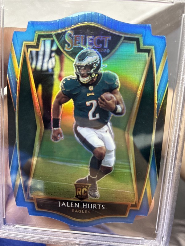 Jalen Hurts 2020 Panini Select #150 Light Blue Prizm Die Cut RC PSA 9 view 2