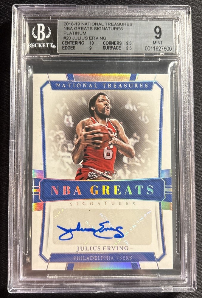 2018-19 National Treasures Julius Erving NBA Greats AUTO PLATINUM #1/1 BGS 9 HOF