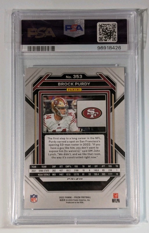 BROCK PURDY 2022 Panini Prizm - Red White & Blue Prizm Rookie (RC) PSA 8 view 2