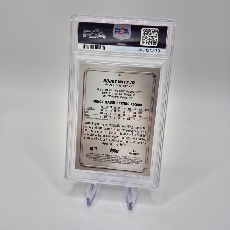2022 Bowman Platinum Bobby Witt Jr. #51 RC Rookie PSA 9 MINT Kansas City Royals view 2