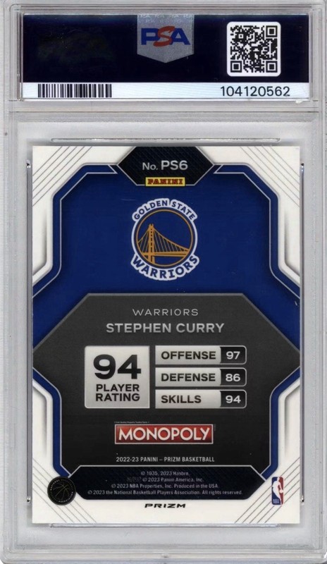 2022-23 Stephen Curry White Sparkle! PSA 10! Panini Prizm Monopoly Basketball view 2