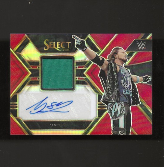 2023 Panini Select WWE Red Prizm Memorabilia Auto /49 AJ Styles #AM-AJS