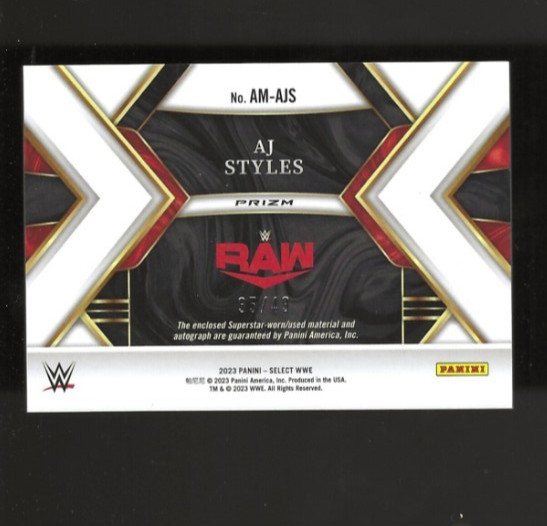 2023 Panini Select WWE Red Prizm Memorabilia Auto /49 AJ Styles #AM-AJS view 2
