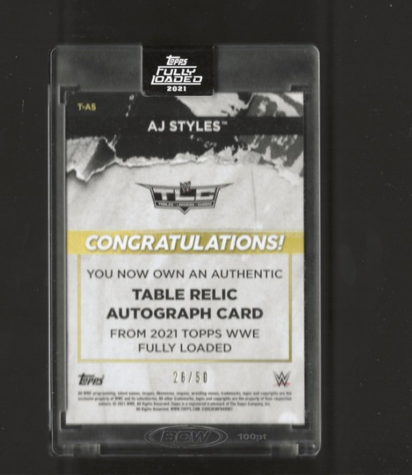 2021 Topps WWE Fully Loaded Table Relic Auto /50 AJ Styles FACTORY SEALED view 2