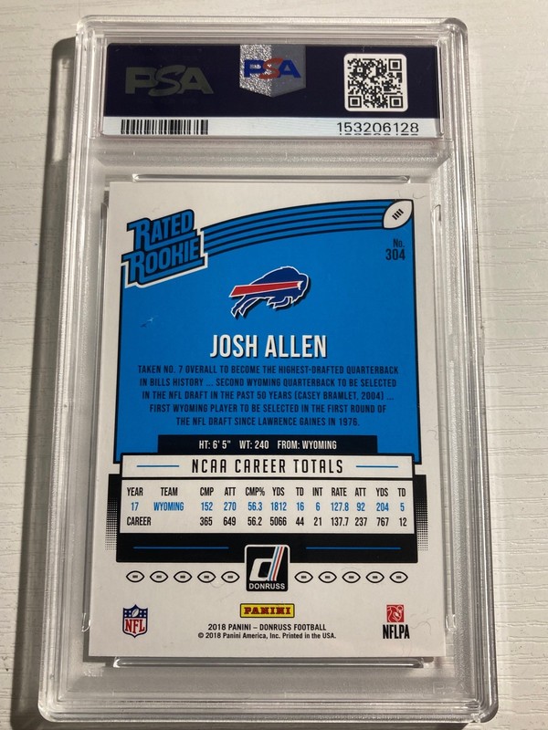 2018 Panini Donruss Rated Rookie Josh Allen Bills RC Gem Mint PSA 10 view 2
