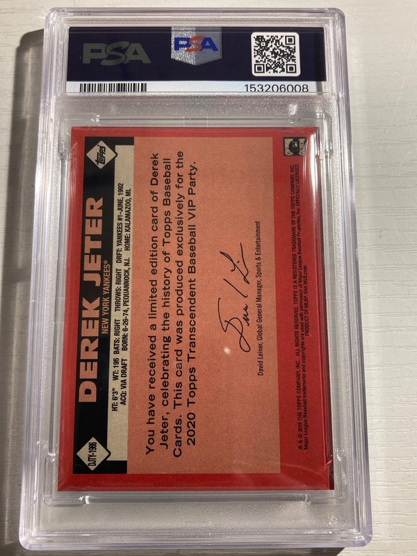 2020 Topps Transcendent Through The Years VIP Party /100 Derek Jeter 1986 PSA 8 view 2