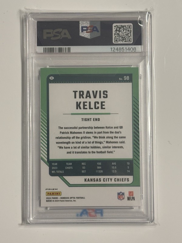 2024 Panini Donruss Optic Travis Kelce Rocket SSP PSA 10 POP 2 view 2