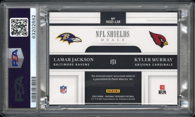 2020 Panini Flawless Dual Shields Lamar Jackson Kyler Murray 1/1 PSA 9 Mint view 2