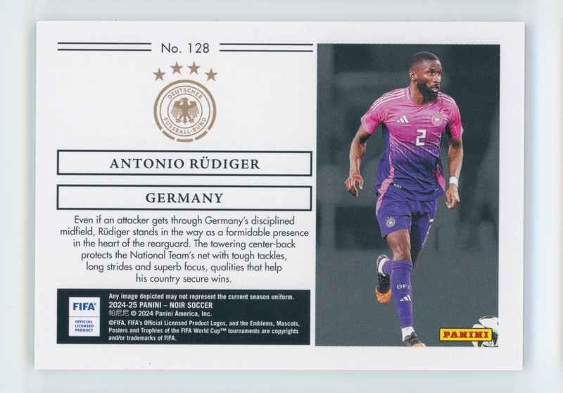 2024-25 Antonio Rudiger Panini Noir FIFA Gold Germany Soccer Card 9/10 view 2