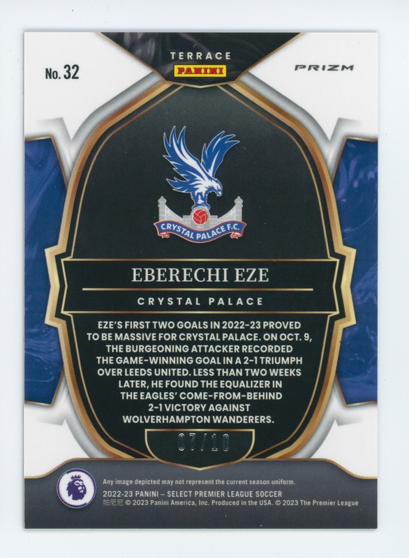 2022-23 Eberechi Eze Panini Select Gold Mojo Crystal Palace Soccer Card 7/10 view 2