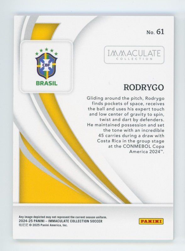 2024-25 Rodrygo Panini Immaculate Collection Gold Brazil Soccer Card 9/10 view 2