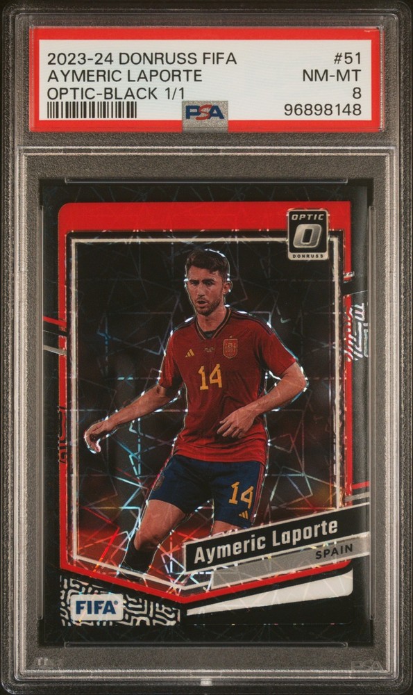 2023-24 Aymeric Laporte Panini Donruss Optic Black Velocity Spain Card 1/1 PSA 8