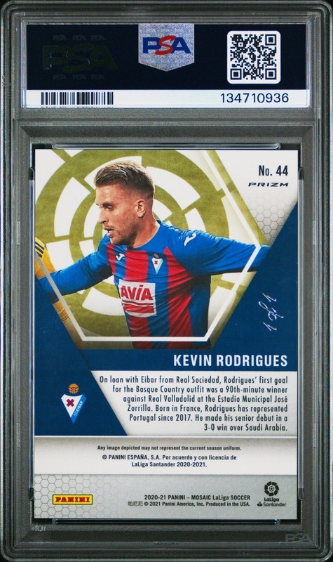 2020-21 Kevin Rodrigues Panini Mosaic Nebula Choice SD Eibar Card 1/1 PSA 9 MINT view 2