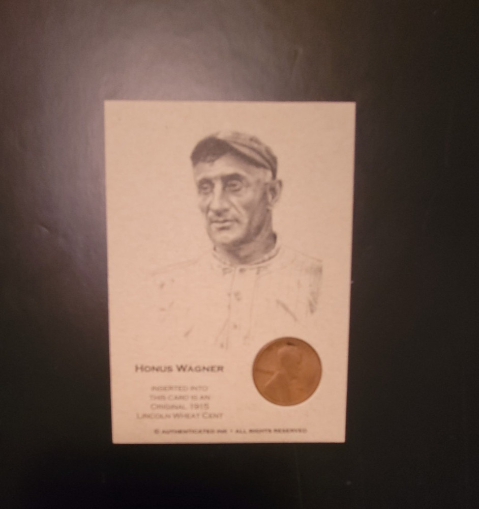 Honus Wagner Authenticated Ink 1915 Lincoln Wheat Penny Card view 1