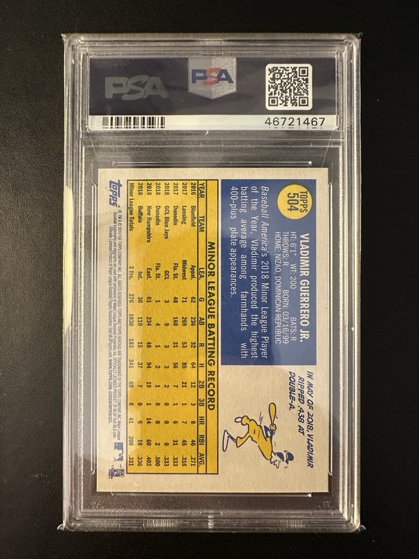 2019 Topps Heritage Vladimir Guerrero Jr. Rookie RC #504 PSA 10 GEM MINT view 2