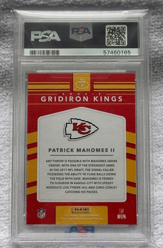 2017 PANINI DONRUSS PATRICK MAHOMES ROOKIE GRIDIRON KINGS #2 PSA 8 view 2