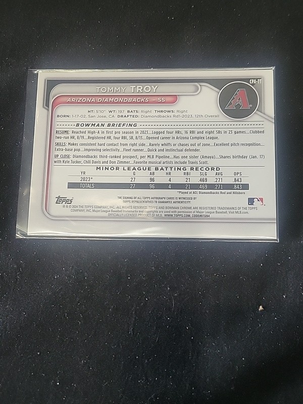 🔥2024 Bowman Chrome Prospect Auto Tommy Troy #CPA-TT Yellow Refractor #50/75🔥 view 2