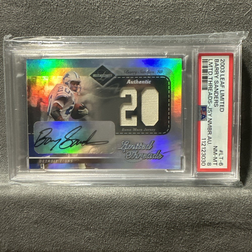 2003 Leaf Limited Barry Sanders Limited Threads Jersey Number /20 AU MEM PSA 8
