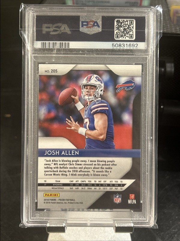 Josh Allen 2018 Panini Prizm Rookie Card RC Buffalo Bills #205 PSA 10 view 2