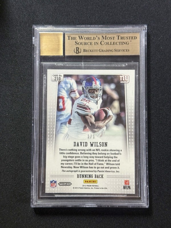 2012 DAVID WILSON PRIZM BLACK FINITE ROOKIE AUTO 1/1 BGS 9.5 TRUE GEM PLUS  view 2