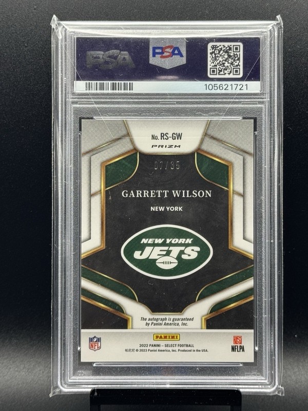 2022 Select Garrett Wilson Rookie Signatures White Prizm Auto /35 RC PSA 10 view 2