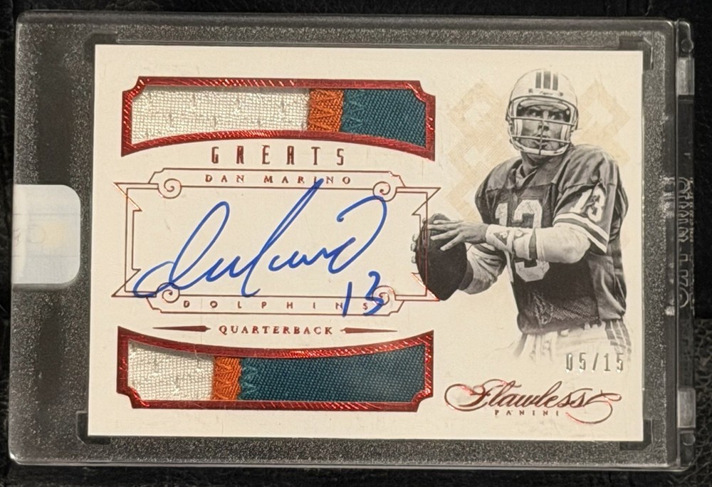 2014 Panini Flawless Ruby On Card Auto Game Worn Jersey Dan Marino 05/15
