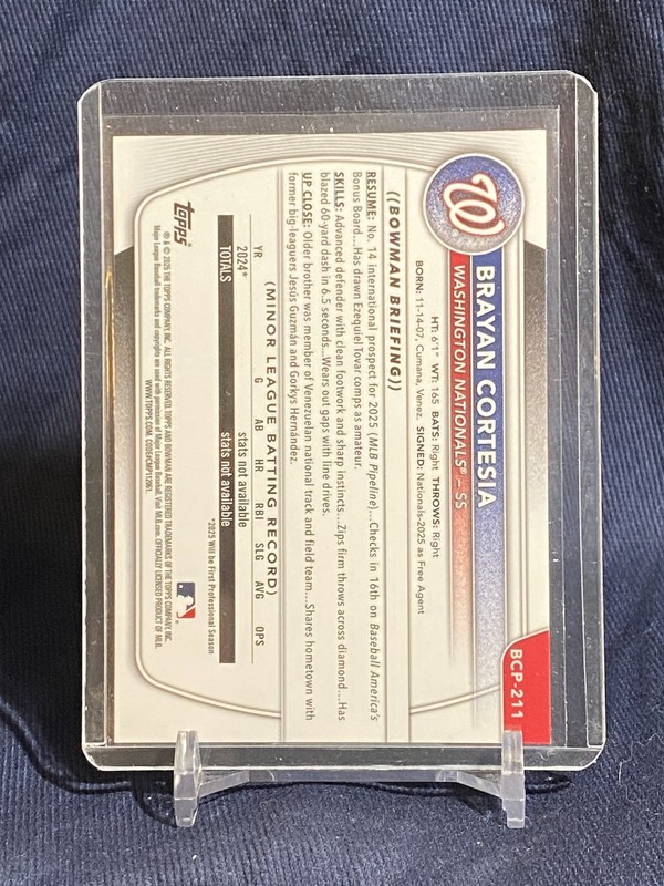 2025 Bowman Chrome #BCP-211 Brayan Cortesia Prospects Purple Shimmer #/250 view 2