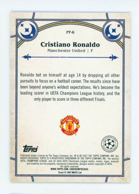 2021-22 Cristiano Ronaldo Topps Merlin Chrome Refractor Manchester United SP view 2