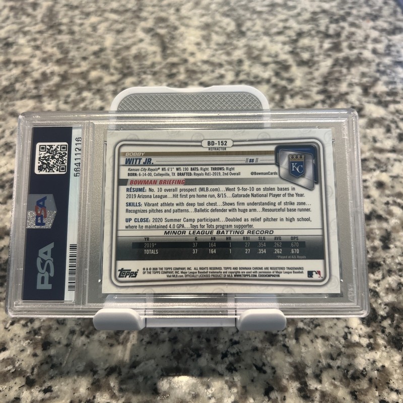 PSA 10 BOBBY WITT JR. 2020 Bowman Chrome Draft REFRACTOR Rookie Card RC GEM MINT view 2