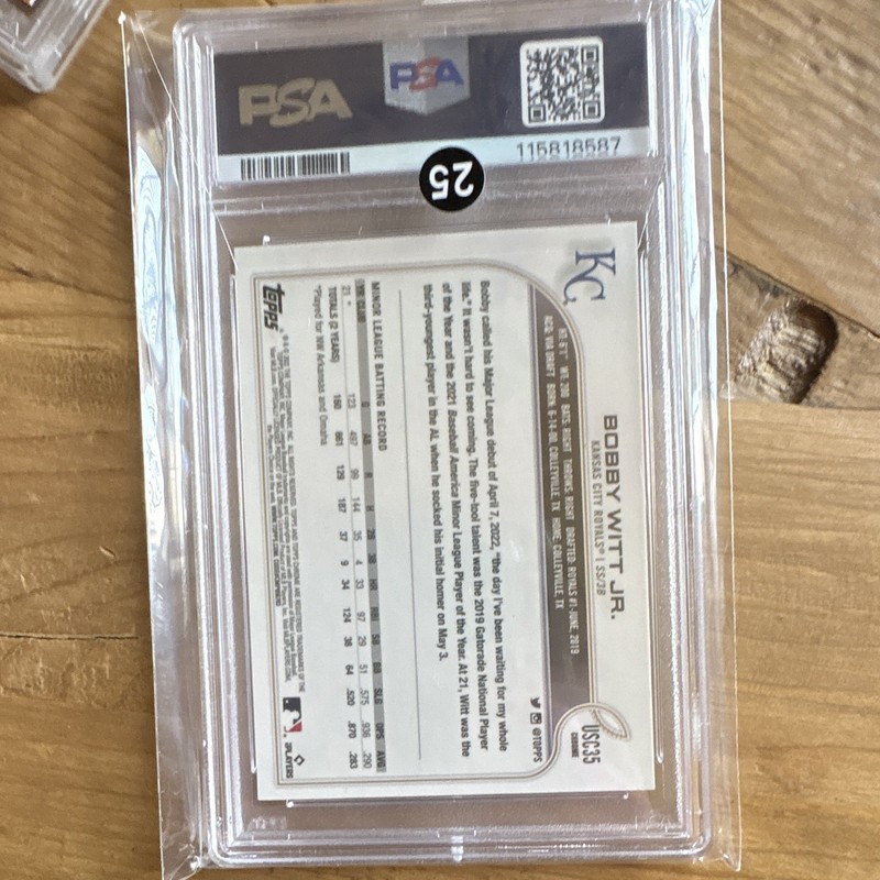 Topps 2022 Chrome Update Bobby Witt Jr. Rookie Pink Wave #USC35 PSA 8 view 2