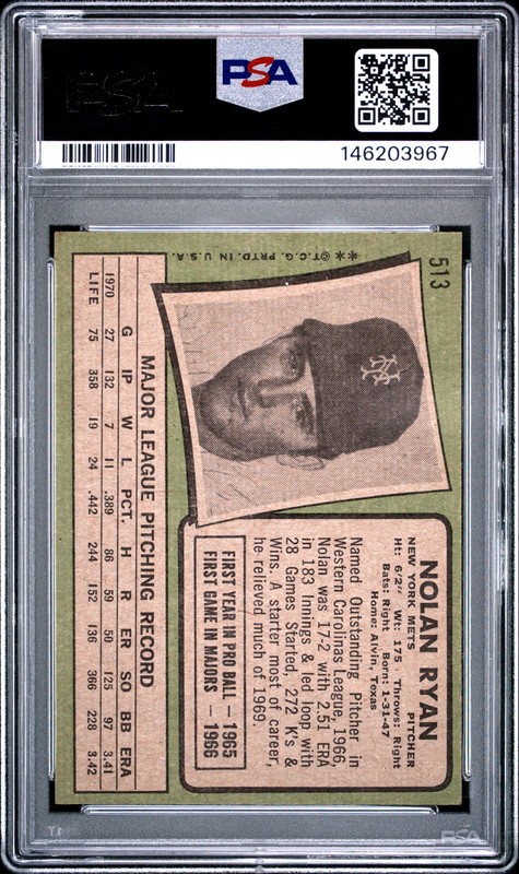 1971 Topps #513 Nolan Ryan PSA 5 view 2