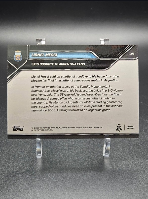 Lionel Messi 2024-25 Topps Now #002 Says Goodbye to Argentina Fans view 2