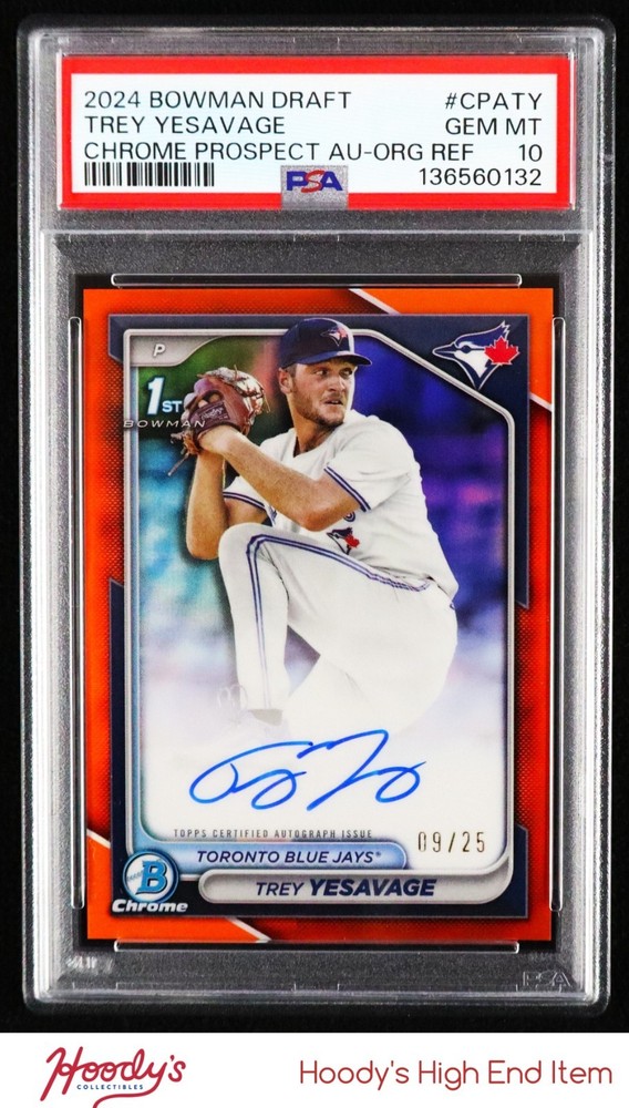 2024 Bowman Chrome Orange Refractor Trey Yesavage 1st Rookie AUTO 09/25 PSA 10
