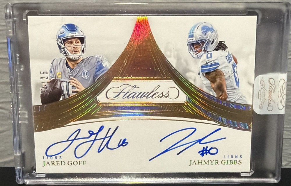 JARED GOFF JAHMYR GIBBS 2025 FLAWLESS DUAL AUTOGRAPH SILVER AUTO 24/25 🔥 LIONS
