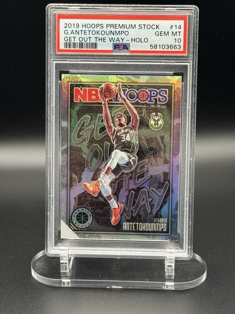 2019-20 Hoops Premium Stock Giannis Antetokounmpo Get Out The Way Holo PSA 10