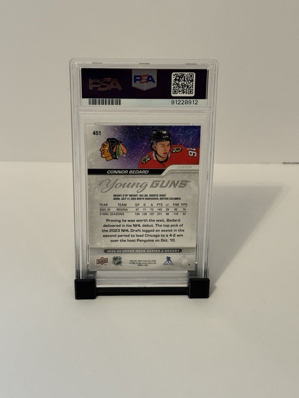 Upper Deck 2023-24 Connor Bedard Young Guns #451 PSA 9 Rookie Blackhawks view 2