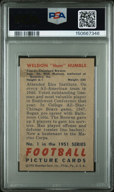 1951 Bowman Weldon Hum Humble #1 PSA 4 Cleveland Browns Vintage Great Eye Appeal view 2