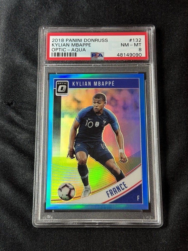 PSA 8 Kylian Mbappe 2018-19 Donruss Optic Aqua Prizm Rookie #120/149 France #132