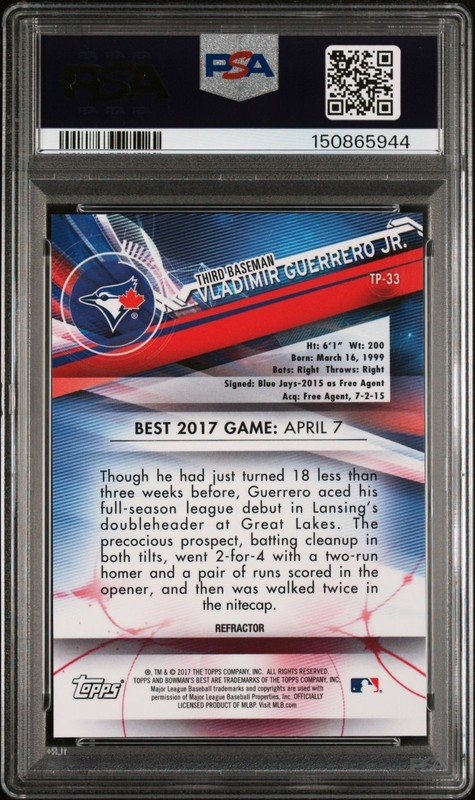 2017 Bowmans Best Vladimir Guerrero Jr Atomic Refractor #TP33 PSA 9 Mint view 2